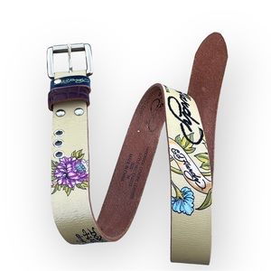 ED HARDY GRAPHIC LEATHER BELT SZ. MEDIUM 41 INCH